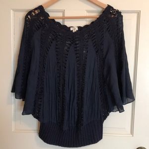 Anthropologie - open crochet/woven top.  Blue.